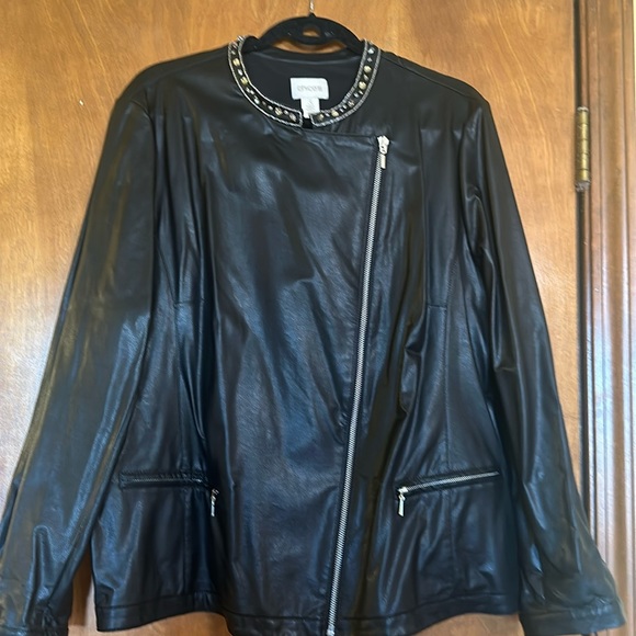 Fun Chico’s Moto faux leather black jacket with jeweled collar — Size 3 - Picture 2 of 8